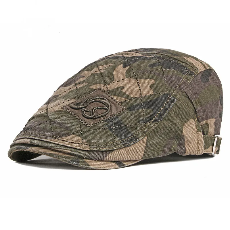 

camo beret hat adjustable cotton camouflage ivy cap British style retro men flat cap spring summer duckbill visor newsboy hat