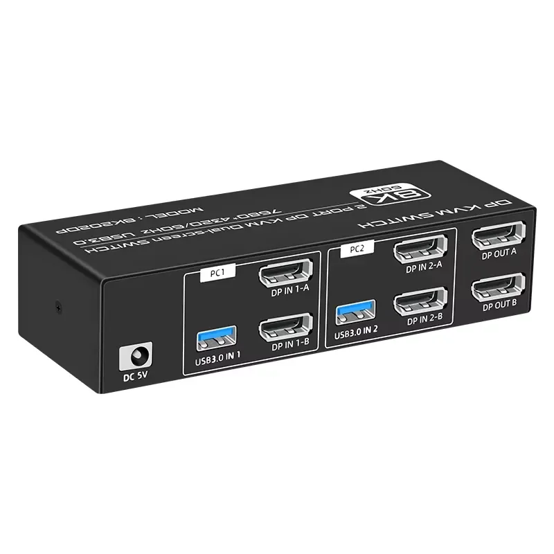 8K202DP Fjgear: Настраиваемый KVM-переключатель DisplayPort 8K (7680*432060Гц) с двумя экранами, 2 порта HDUSB DP (art.: 3920dc64e52e3) - 3920dc64e52e3