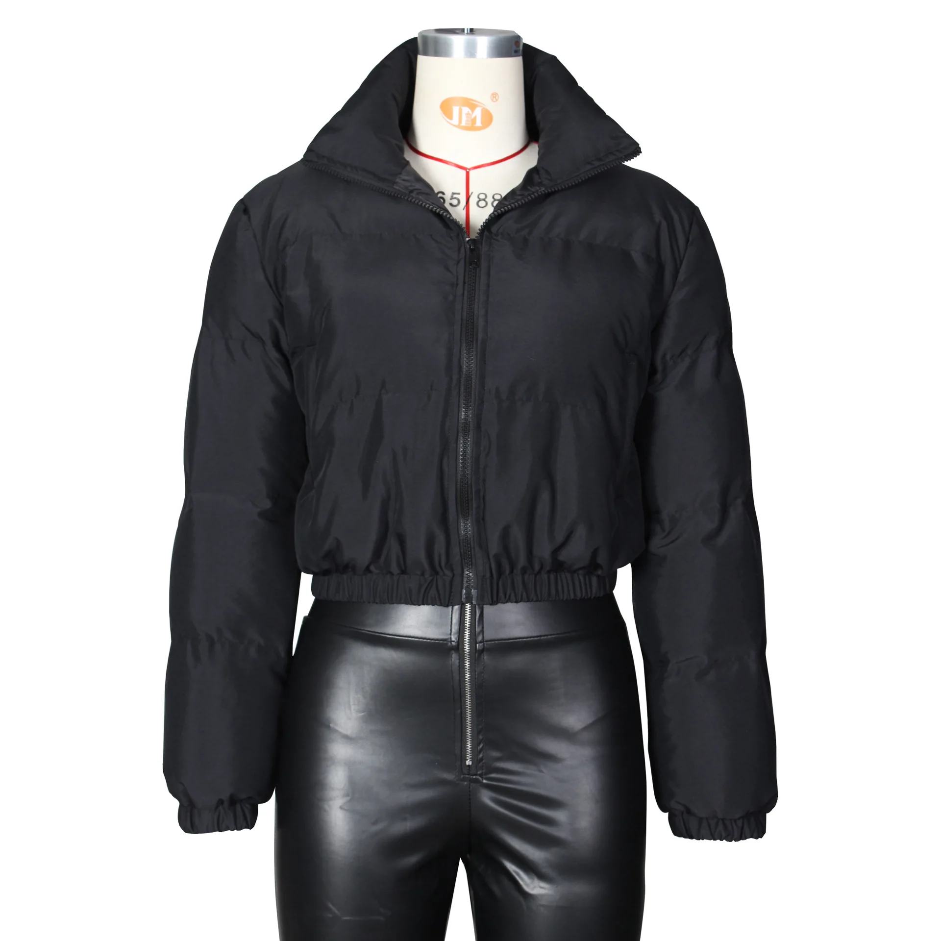 Sari Women Winter Long Sleeve Zipper Puffer Jacket Stand Collar Warm Parka Fashion Short Outwear Thick Down Bubble Coats