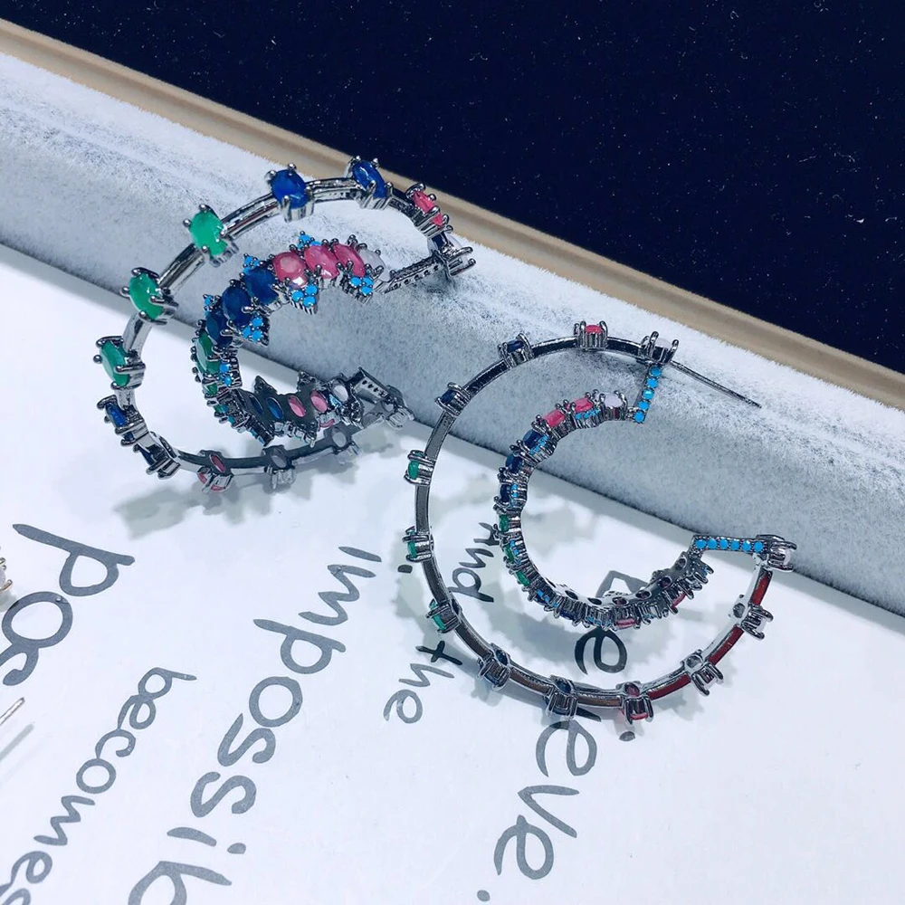 

Серьги женские двухслойные круглые с фианитом, Ювелирное Украшение