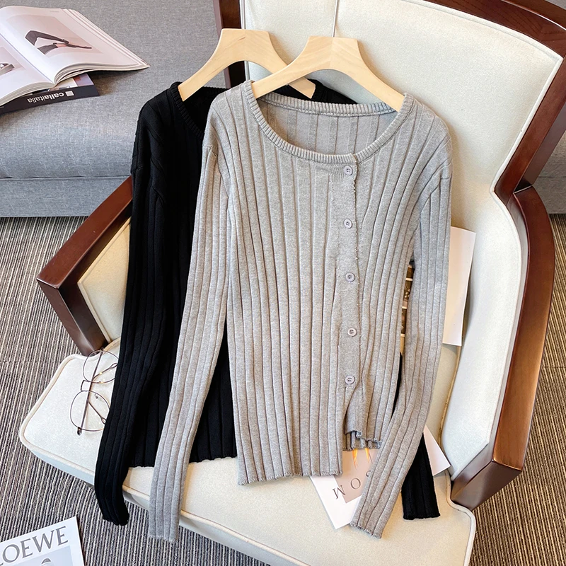 

Cardigan Women Casual Sweater Retro Solid Slim Pockets Single Breasted O-Neck Trendy All-match Jumper Female Tops Outwear