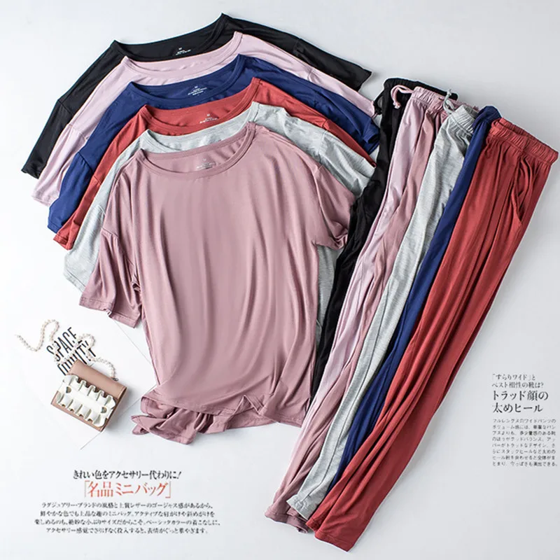 

M-3XL Modal Home Suit Soft Short Sleeve T-Shirt Pants Two Piece Set Pajamas Summer New Women's Loose Sleepwear Pijamas