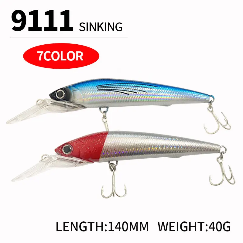 

1Pcs 140mm 40g Sinking Fishing Lure Hard Artificial Bait Deep Sea Trolling Seabass Lure Minnow Wobbler Fishing 9111