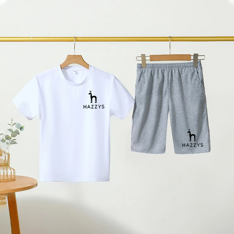

Summer Brand HAZZYS Boys Girls Sportswear Set cotton Short-sleeved T-shirt+Shorts 2-piece Set Casual Sports Children's Clothing