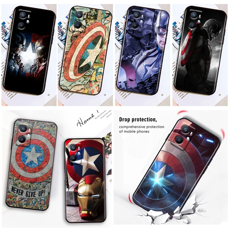 

Marvel Captain America Phone Case Black For OPPO Find X5 X3 X2 Neo Lite A96 A57 A74 A76 A72 A55 A54S A53 A53S A16S A16 A9