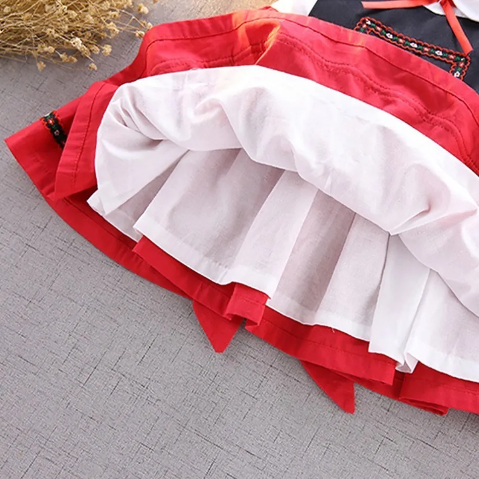 Girls Octoberfest Dress Bavarian Carnival Clothes For Kids German Beer Wench Costume Dirndl Cotton With Apron Stretch Cuffs