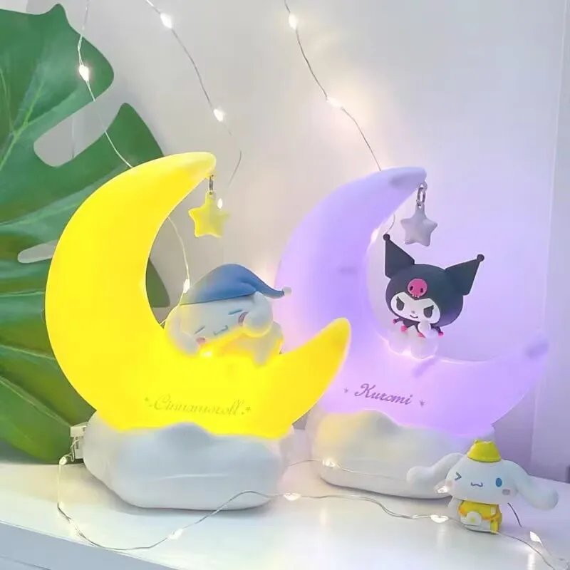 

Sanrio Moon Led светильник Kuromi Cinnamonroll Kawaii 3d мультяшное украшение, милая спальня, ночник, лампа для декора, подарки на день рождения