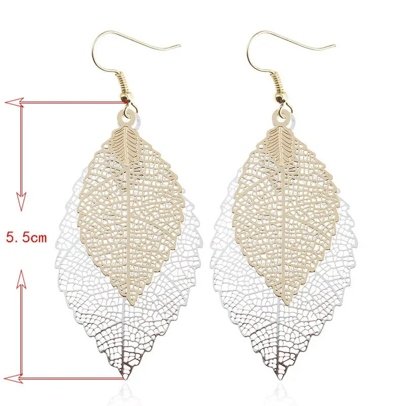 Красочные Висячие Серьги В Форме Листа Для Женщин Винтажные Длинные Полые Стиле