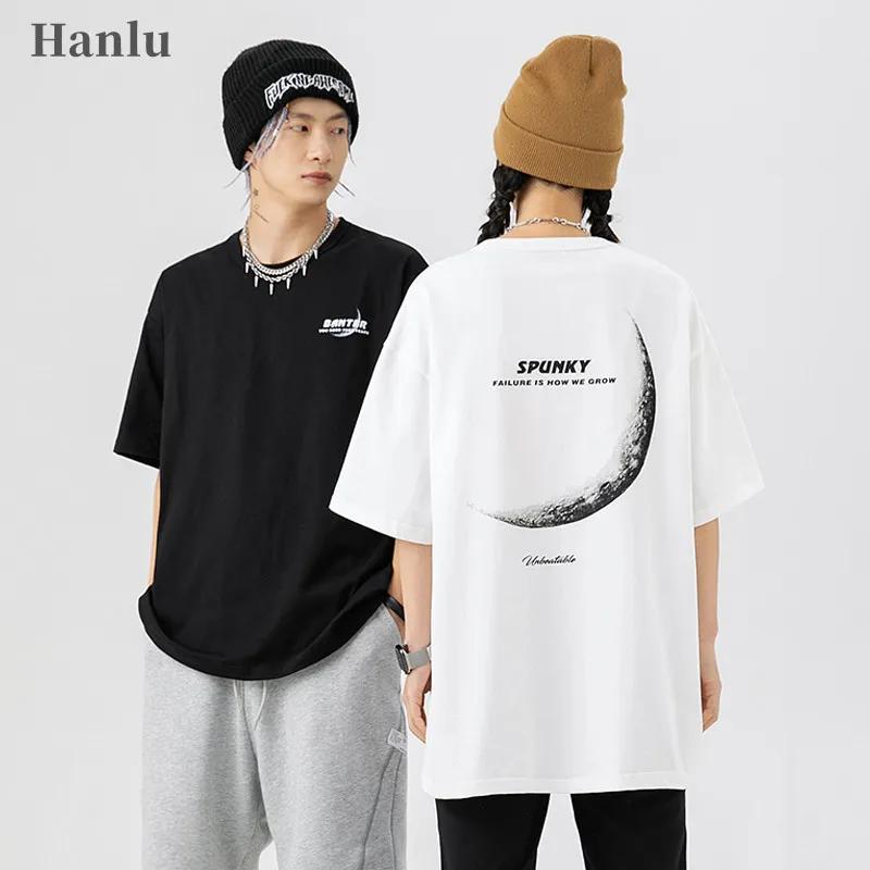 

Мужская футболка Hanlu с тематическим принтом «Eclipse», новинка 2022, мужская летняя футболка из чистого хлопка свободное couple с короткими рукавами...