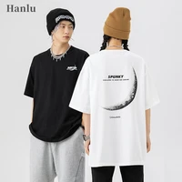 hanlu male t shirt eclipse theme print 2022 mens summer new pure cotton loose couple t shirt for men short sleeve