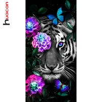 huacan 5d diy diamond painting mosaic tiger flower home decor embroidery cross stitch animals black white crystal picture