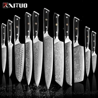 xituo 1 9pcs damascus knives set g10 handle vg10 core 67 layers damascus steel chef santoku knife cleaver paring bread knife