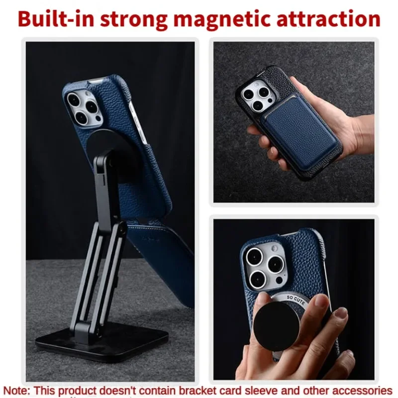 Вертикальный чехол Melkco из натуральной кожи для iPhone 16 Pro Max Plus с магнитной зарядкой