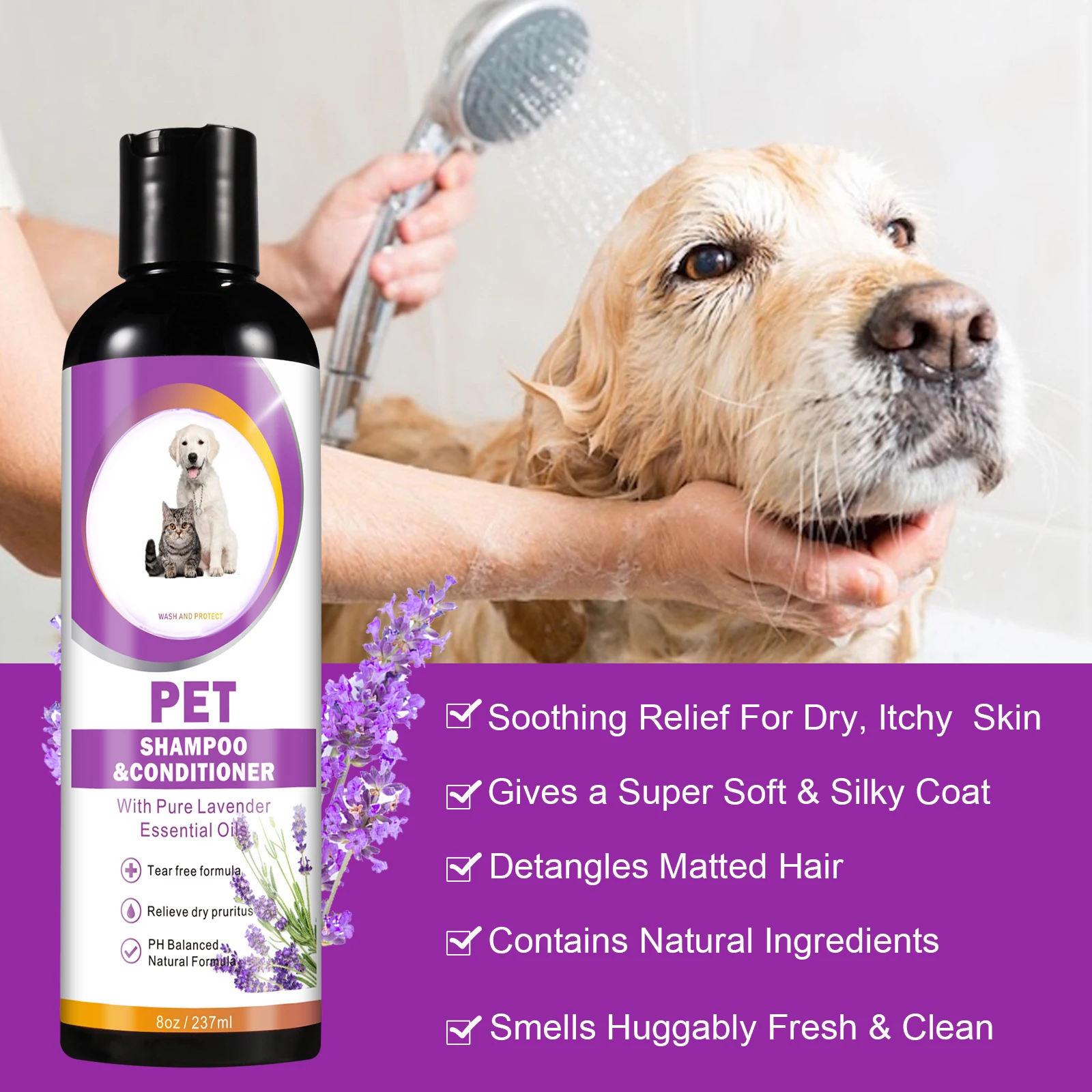 Шампунь Для Домашних Животных И Гель Ванны - Увлажняющий Чистящий Блестящий