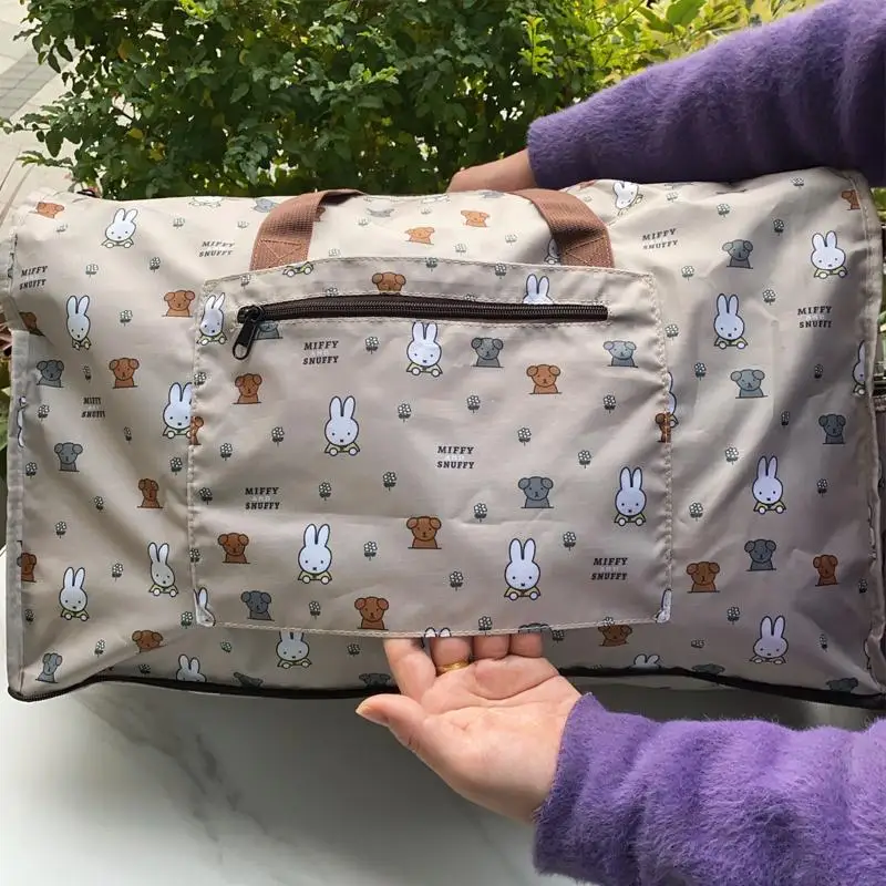Фото Дорожная сумка Miffy с героями мультфильмов, большая вместительная дорожная сумка с ручкой для хранения на плечо, складная студенческая сумка для багажа с принтом, Рождественский подарок №2