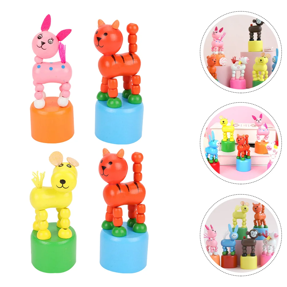 

Toy Animal Wooden Animals Head Toys Puppet Woodfigurine Figurines Push Cat Bobblehead Finger Press Shaking Basedog Thumb Kids