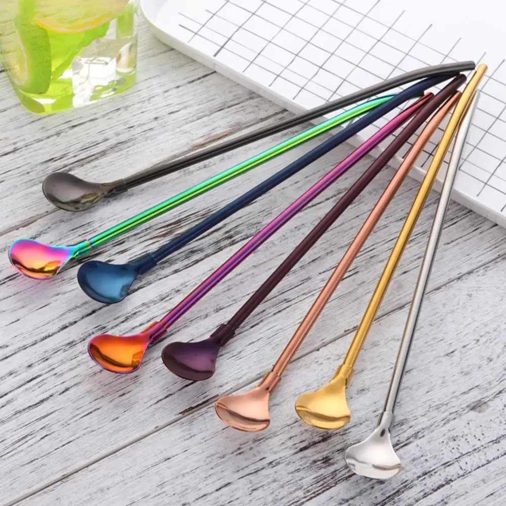 

Hot Sale Exquisite Straw Spoon Corrosion Resistant Stainless Steel Decorative 2 in 1 Dessert Spoon Straw for Home