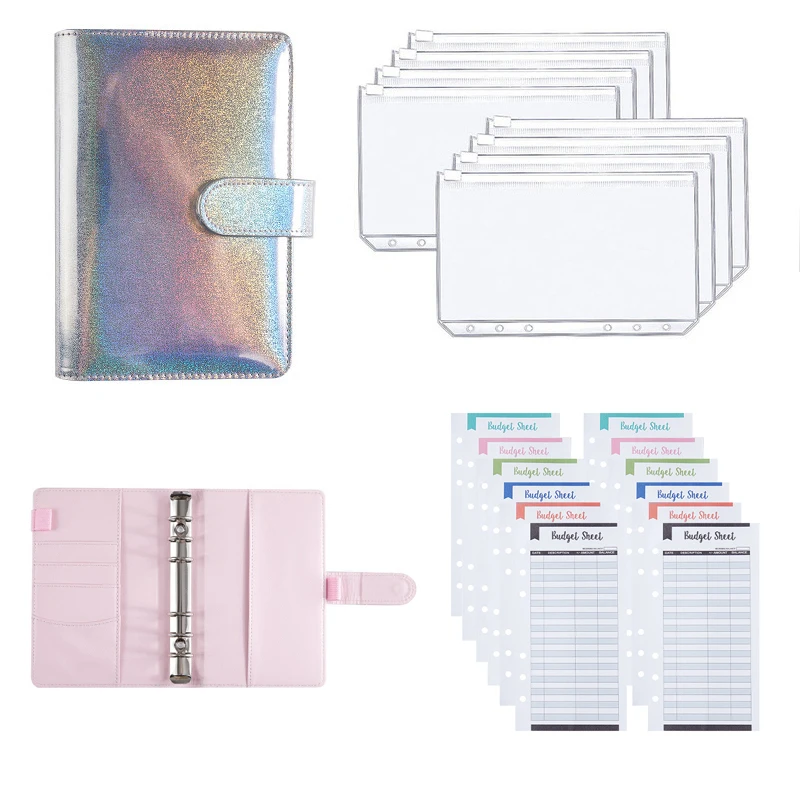 

A6 Pu Leather Diy Budget Binder 8pcs Pvc Pockets 12 Budget Sheets Macaroon Color Cover Agenda Planner School Stationery 21pcs