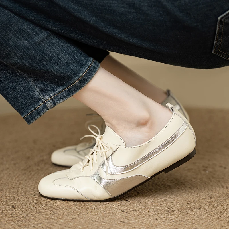 Новые женские кожаные туфли из воловьей кожи с круглым носком на весну и осень