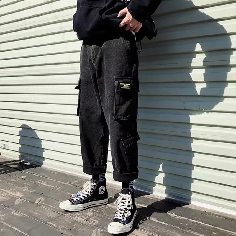 

Fashion Man's Retro Trendyol Loose Wide Leg Denim Trousers Cargo Casual Trendy Streetwear Tooling Teenagers Harem Jeans For Men