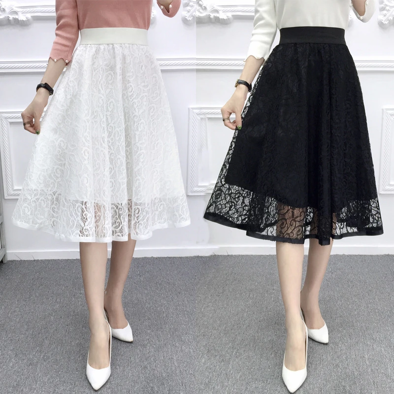 

2022 Umbrella Skirt Casual Fashion Spring And Summer Women's Waist Gauze Lace Skirt Thin A-line Long Skirt Female Drop Shipping