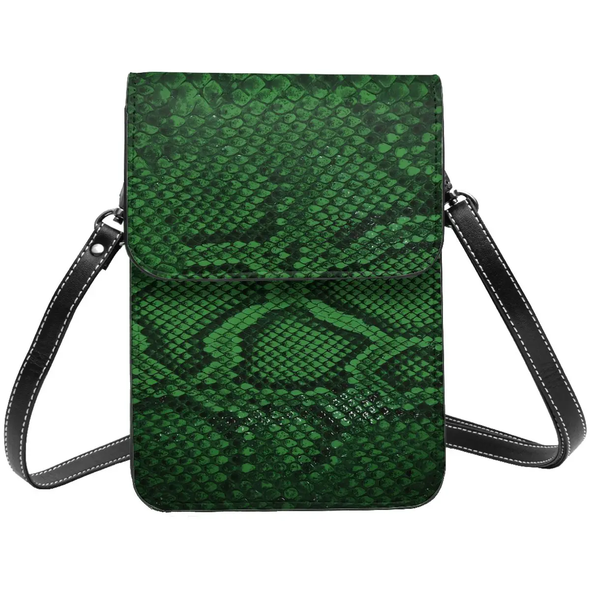

Dark Green Snakeskin Shoulder Bag Funny Animal Vintage Leather Work Mobile Phone Bag Student Fashion Bags