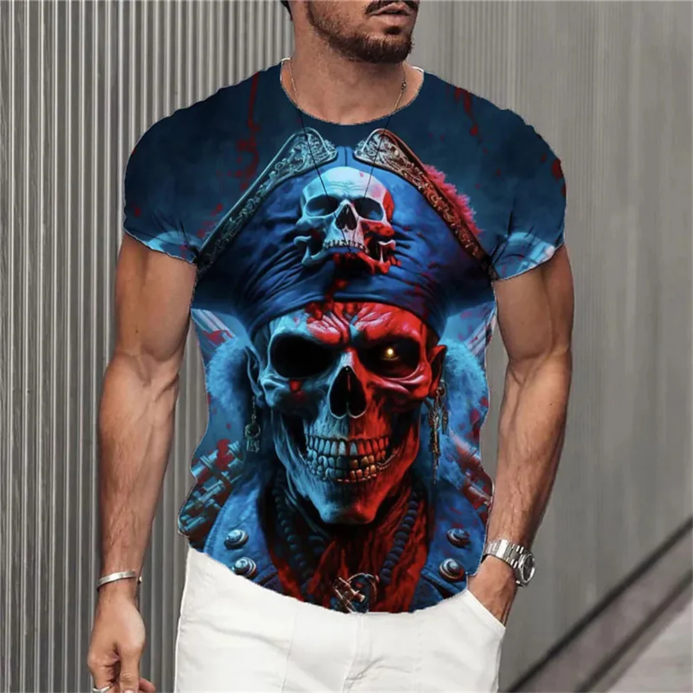 

Men's T-shirt Summer Fashion Skull Theme 3D Men Cool Street Print TShirt Horror Series Tough Short Sleeve Men Large Size Top Tee