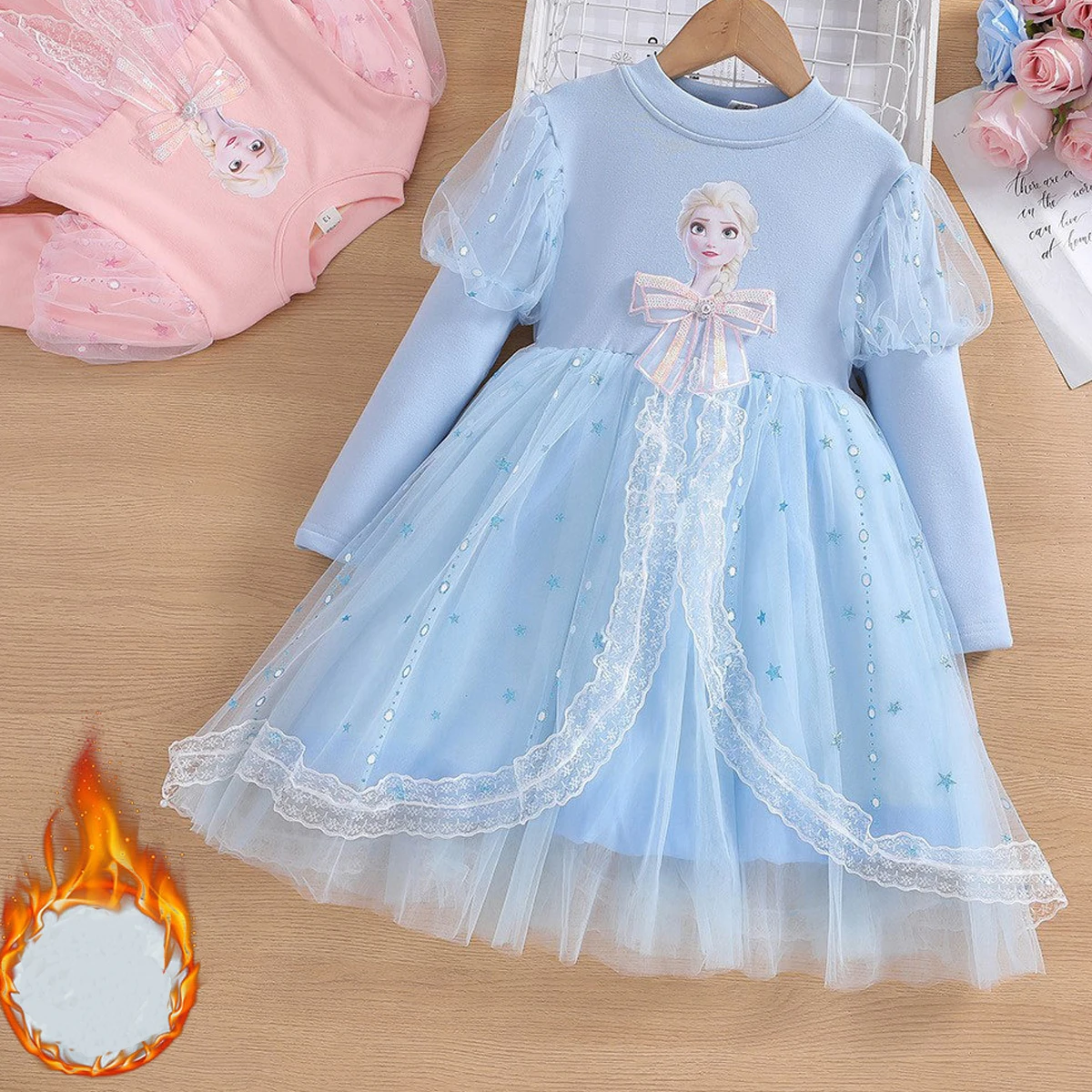 

Elsa Kids Dress Party Long-sleeved Princess Dress Girls Dress Winter Plush Children's Western Style Frozen Formal Dress 2-8Y