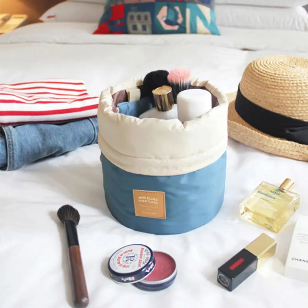 

Women Drawstring Cosmetic Bag Large Capacity Travel Storage Makeup Bag Organizer Portable Waterproof Toiletry Cylinder Wash Bag