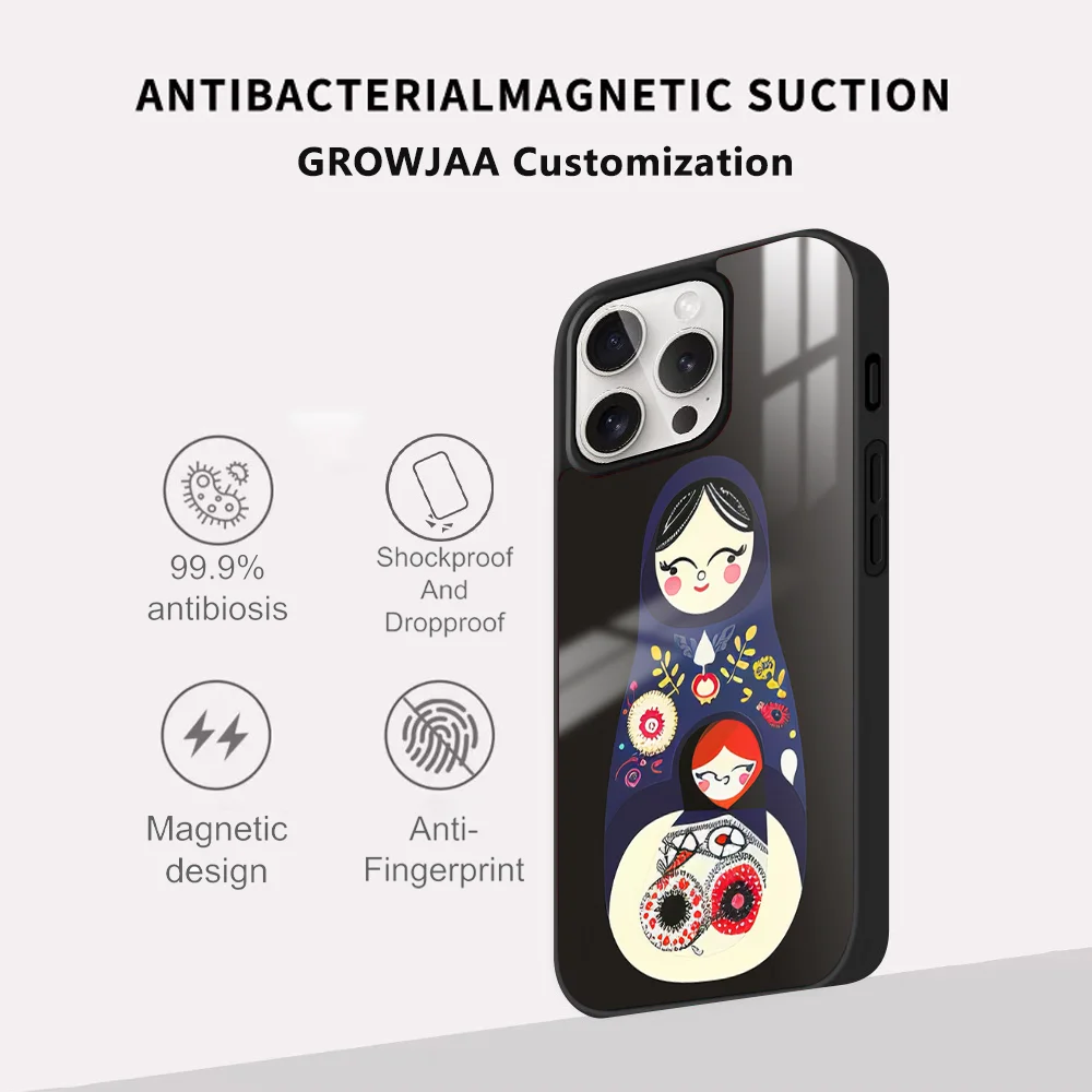Фото Matryoshka Doll Russia Art Phone Case For iPhone 16 15 14 13 12 11 Pro Max Plus Mini Magsafe Mirror Wireless Magnetic Cover №5