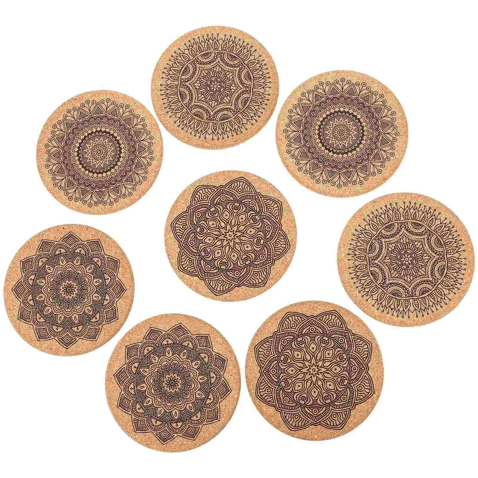 

Coasters Cup Coaster Mat Mandala Cork Round Drink Table Coffee Heat Mug Wood Wooden Placemats Absorbent Holder Creative Drinks