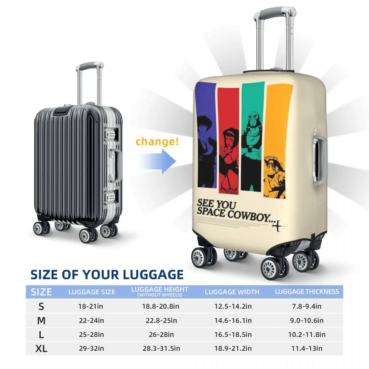 Custom Cowboy Bebop Anime Luggage Cover Protector Cute Cartoon Manga   Travel Suitcase Covers for 18-32 Inch (art.: 3920d284079ec) - 3920d284079ec