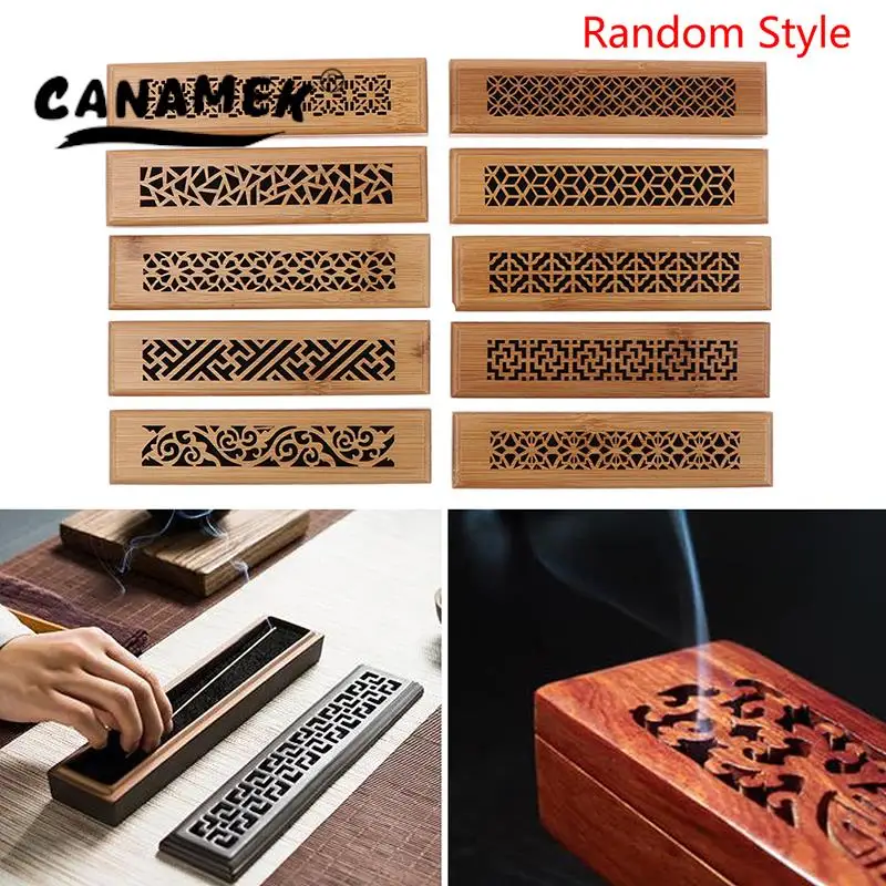 

Bamboo Wooden Incense Stick Holder Burning Joss Insence Box Burner Ash Catcher Retro Style Burner Holder Home Office Decoration