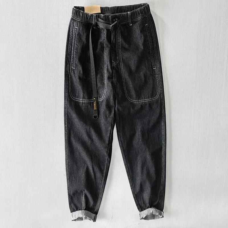Men's Workwear Denim Trousers Harem Pants Men Jeans Cargo Pants Male Big Pocket Mid Waist Loose Jeans