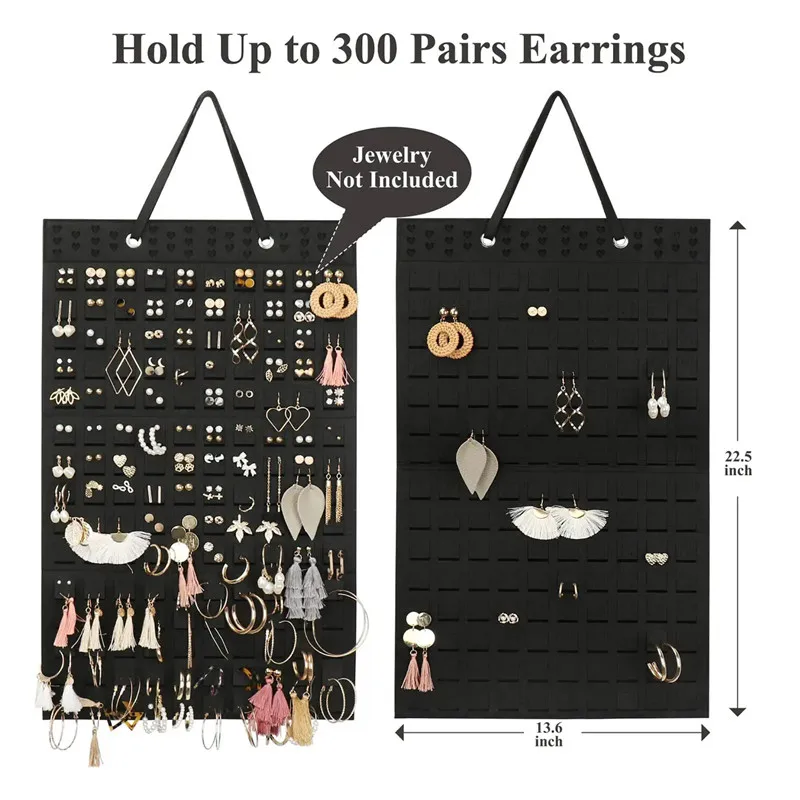 

Double Sided Hanging Jewelry Organizer Holder 32 Pockets 18 Loops For Bracelet Earring Ring Necklace Accessories Storage