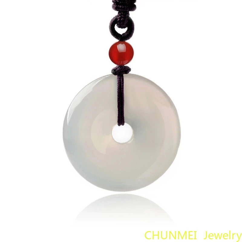 

White Chalcedony Safety Button Pendant Necklace Drop Shipping Hand-carved Lucky Amulet Ping An Kou Necklace for Men and Women