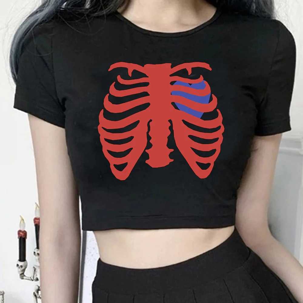 

Fashion Y2K Skeleton graphic yk2 crop top Female trashy yk2 90s manga cropped