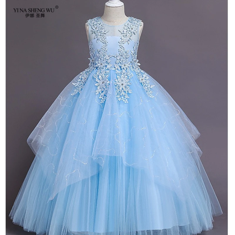 

Girls Solid Sequins Dress Summer Children Clothes Party Elegant Princess Long Tulle Baby Girl Kids Mesh Wedding Ceremony Dresses