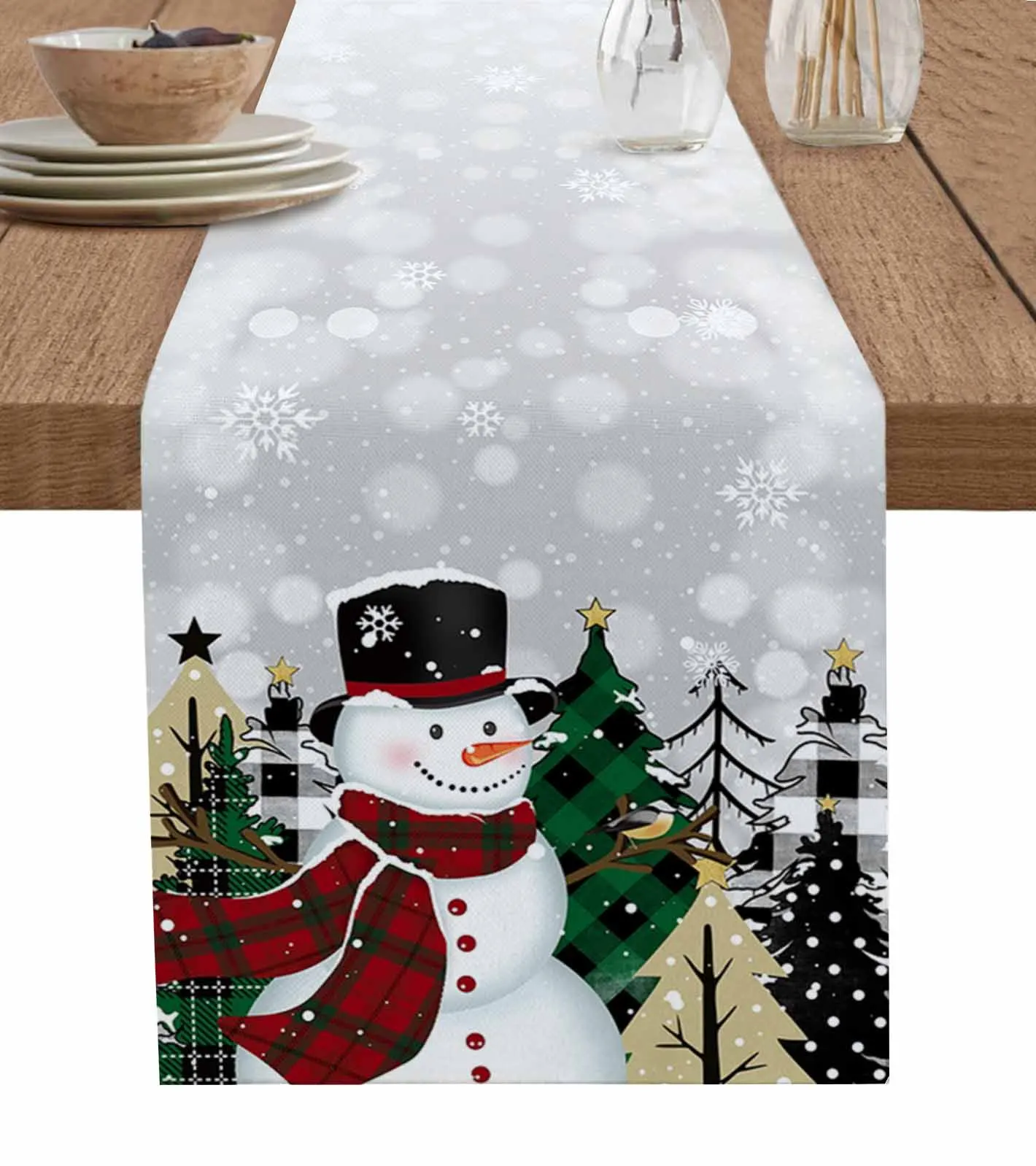 

Рождественский снеговик, снежинка, Рождественская елка, настольная дорожка из хлопка и льна, Свадебный предмет, домашний Рождественский Декор, Настольная дорожка