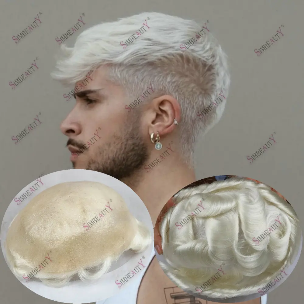 European Hair Durable Microskln PU 0.06-0.08MM Vloop Remy Human Toupee for Men Undetecteble System Capillary Prosthesi