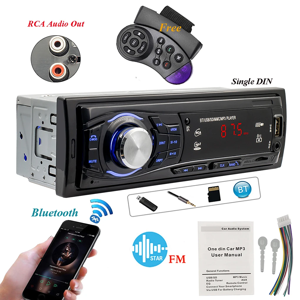 

Universal Single DIN MP3 Multimedia Player RCA Output Bluetooth-compatible Handsfree Call 87 5-107 9Mhz Radio Accessory