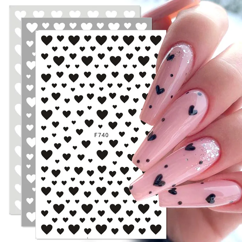 1PC 3D Nail Stickers Black Heart Love Self-Adhesive Slider Letters Nail Art Decorations Stars Decals Manicure Accessories