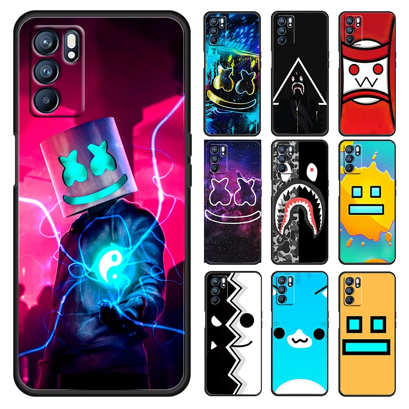 

Geometry Dash Cute Game For OPPO Reno 7 6 5 4 3 2 5Z 5F 5K ACE 10 X 4G 5G Pro Plus Soft Black Phone Case Silicone Cover