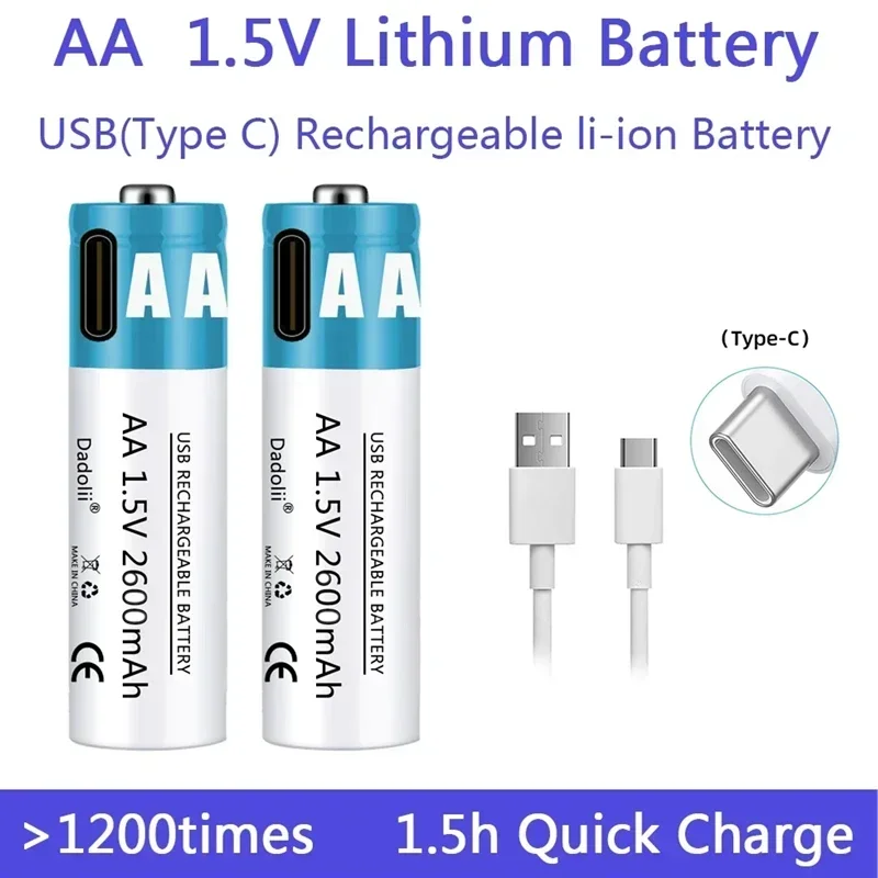 Литиевые аккумуляторы перезаряжаемые USB AA 1 5 В 2600 мАч для пульта дистанционного