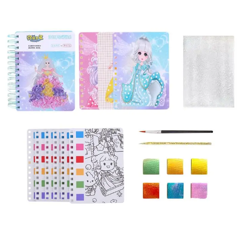 

Paper Craft Kit For Girls DIY Princess Dress-up Poking Toy Kids Art Education Book Handmade Craft Stickers For Boys Girls