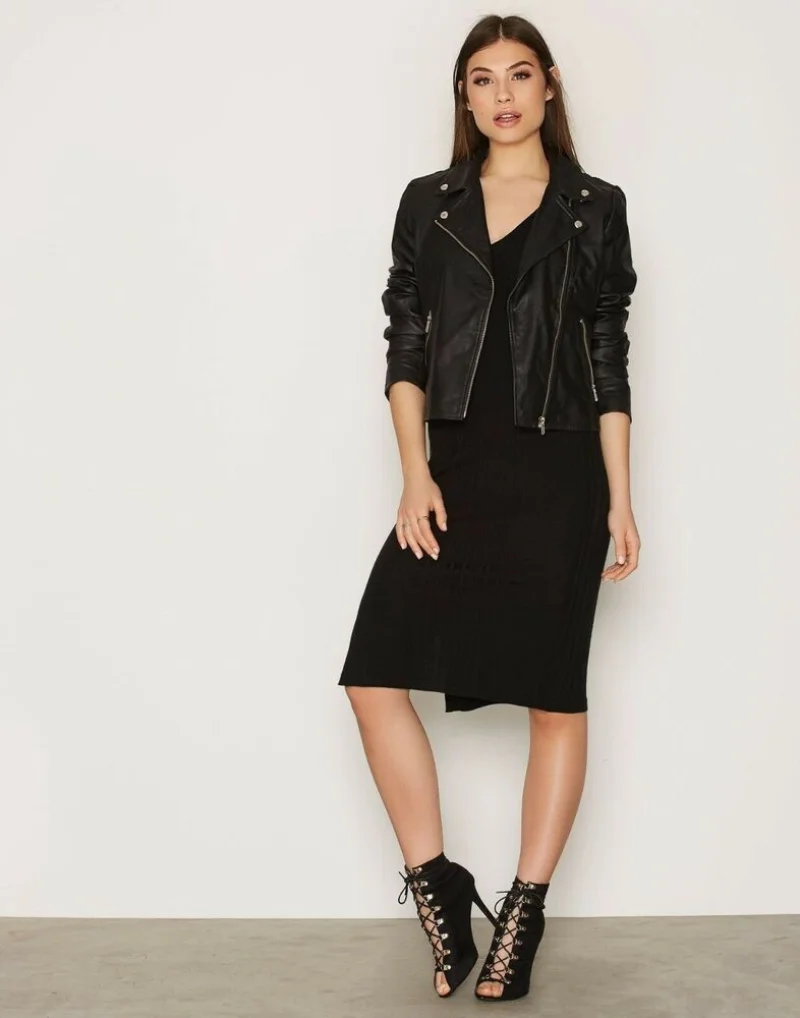 Womens Black Leather Jacket 100% Slim Fit Biker Motorcycle Lambskin Genuine Leather Jacket Women