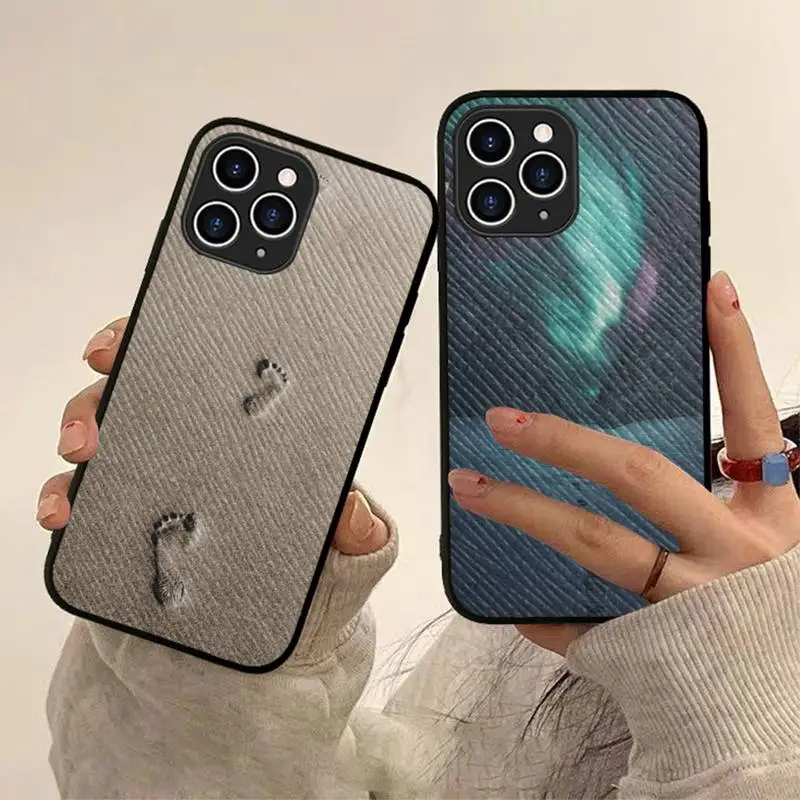 

YNDFCNB Footprint Phone Case Hard Leather Case for iPhone 11 12 13 Mini Pro Max 8 7 Plus SE 2020 X XR XS Coque