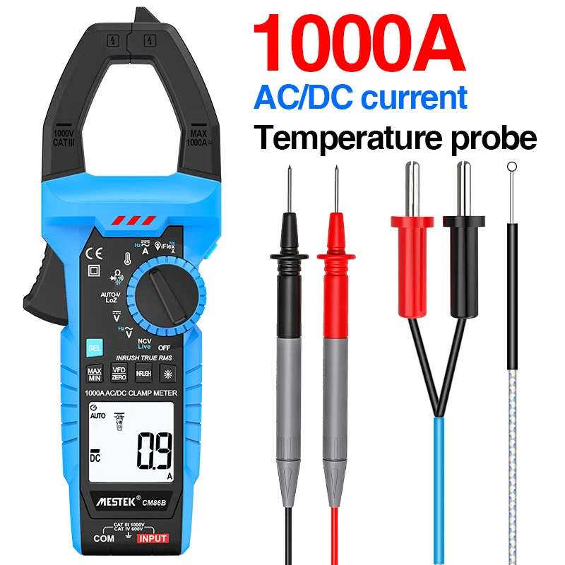 Digital Clamp Meter 1000A DC/AC Current Auto Range True RMS High Precision Current Voltage Capacitance Temp Test Multimeter