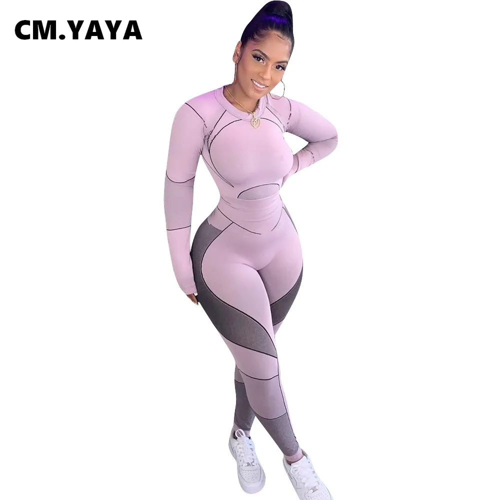 Спортивная одежда CM.YAYA эластичный облегающий Женский комплект футболка с