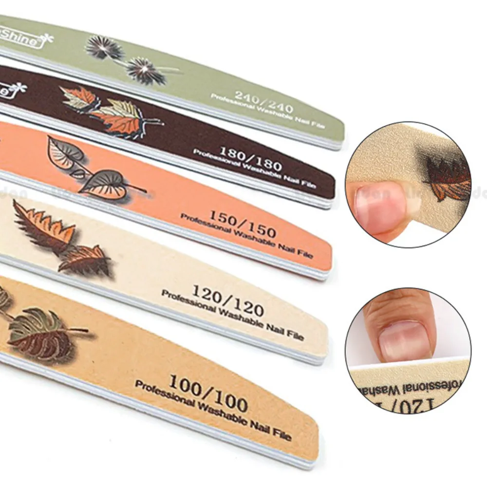 

1PC Flowers Printed Half Moon Nail File Washable Nails Buffer Professional Polishing Nail Art Manicure Care Tools